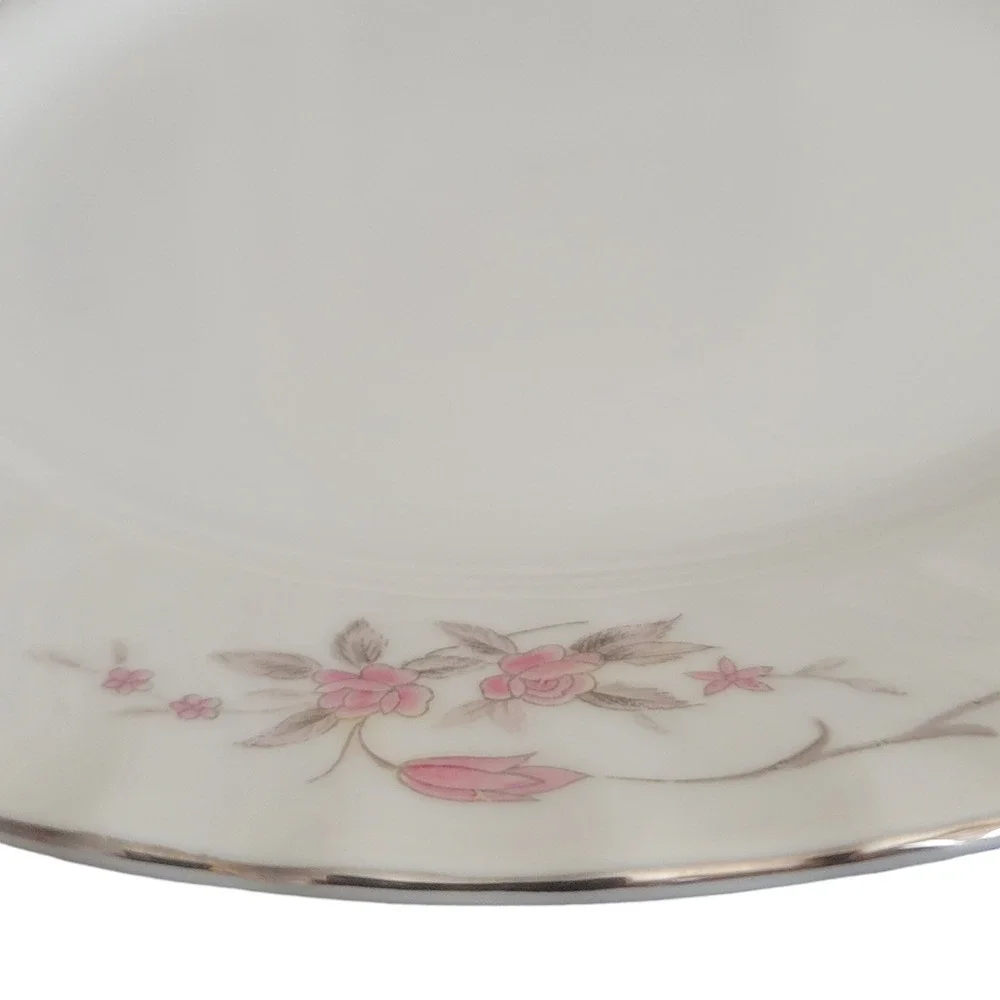 MCM Gold Standard Dessert Plates White Pink Floral‎ Silver Trim Japan Vtg Set 6